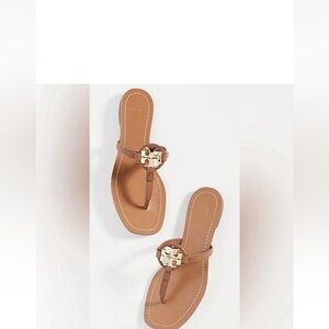 Tory Burch Mini Miller Brown Leather Thong Sandals 9.5